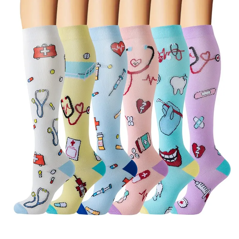 MhzyCaus 6 Pairs Calf Compression Socks for Women & Men – Trash Basics, Cottagecore Patterned & Dots Design, Garden Fit, All-Day Fresh, Fairytale Vibes for Baking Days & Porch Sits