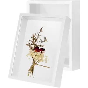 2Pack 4x6 Shadow Box Frame,HD Glass Wooden White Hollow Photo Frame,White Frames for Flower Pressing, Seashell Display Box ,Pet Memorial Shadow Box ( 2Pack 4X6)