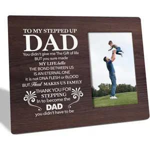 Stepped Up Dad Picture Frame - Thank You for Stepping In, Tabletop Plaque for Bonus Dad Appreciation