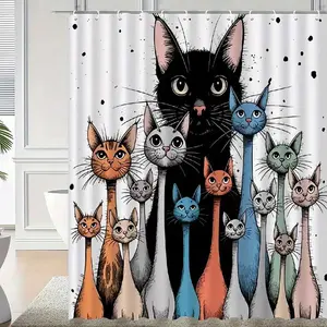 A multi-colored kitten design shower curtain, perfect for bathroom decoration, partition, beautification space, waterproof, wear-resistant, easy to clean, machine washable, multiple sizes to choose from, send shower curtain hooks