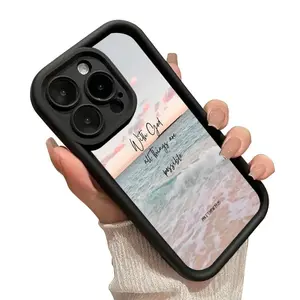 Seaside Inspirational Quotes Pattern Phone Case for iPhone 17 Pro Max 16 15 14 Plus 13 12 11 Air X XS Shockproof Drop Protection Rugged Durable Silicone Cover Cellphone Protective Casing iPhone case
