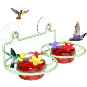 Window Hummingbird Feeder, Small Hummingbird Feeder for Outdoors with Strong Suction Cup - Metal Base & 6 Feeding Ports, Easy to Clean and Refill
