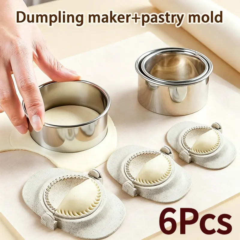 6 reusable dumpling mold sets, equipped with 3 dough cutters, easy to clean dumpling and pie making molds, time-saving homemade dumpling and pastry kitchen baking tools, Baking Supplies