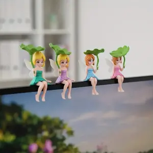 Creative Whimsical Resin Lotus Leaf Fairy Girl Car Ornament Set, 4 Pieces, Cute Desktop Decoration, Micro Landscape Display, Ideal Holiday Gift
