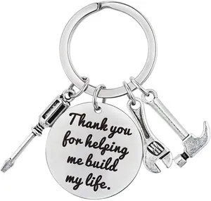 Fathers Day Keychain from Daughter Son, Wedding Birthday Keychain Gift for Step Dad Papa, Thank You for Helping Me Build My Life