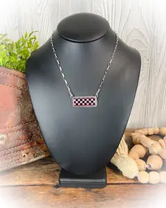 Checkered Bar Necklace - Pink