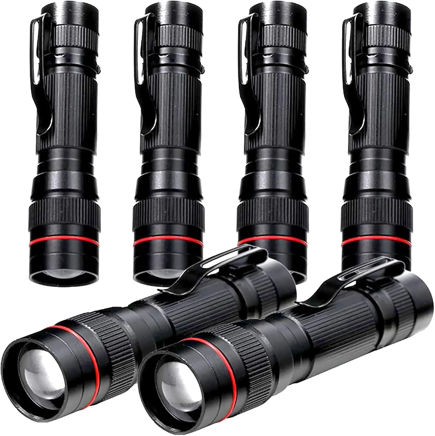 6 Pack Small Mini LED Flashlight, Single Mode Zoomable Flashlights AA Battery Powerful Flashlights with Pocket Clip, Portable Bulk EDC Pen Flash Light for Gift, Emergency, Camping, Hiking