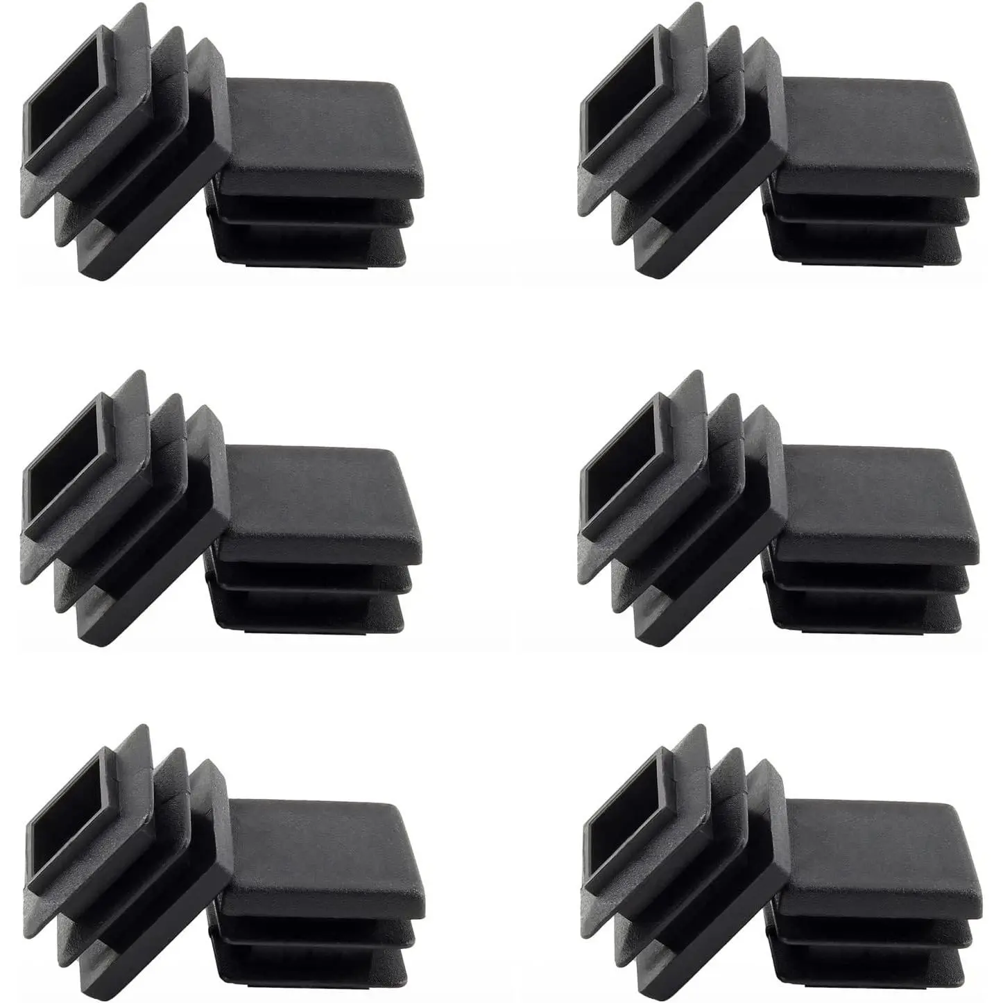 30-Count Heavy-Duty 3/4" Ribbed Square Synthetic Plastic Insert End Caps, Black Tubing Caps for Square Tube, Chair, Pool Fence, Fitness Equipment