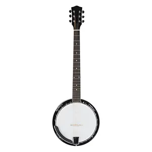 Professional 6-String Sapelli Notopleura Wood Alloy Banjo - 22 Frets, Top-Grade Exquisite Craftsmanship, Solid Metal-Wood Construction, Durable Design, Melodious Tone, White & Dark Golden Finish