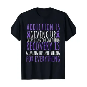Men's Addiction Recovery Awareness T-Shirt - "Giving Up is Not an Option" Design, 100% Cotton, Short Sleeve, Casual & Comfortable Fit, Black with Purple Text, Sizes S-3XL, Allseason Clothing |   Simple Fashion Tee |   Durable s Crewneck Menswear
