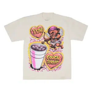 That's A Awful Lot Of Cough Syrup Cupid Airbrush T-Shirt Vintage Y2K Streetwear Graphic Tee Oversized Hip Hop Shirt for Men Women
