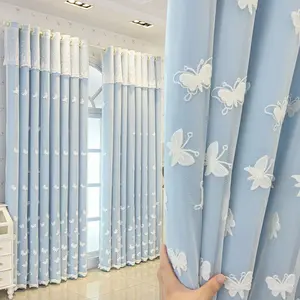 Butterfly Pattern Embroidered Curtain, Minimalist Style Drapes for Living Room & Bedroom Decor, Light Blocking Dustproof Insulation Effect, Home Decoration Curtain