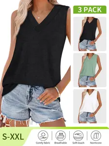 Tank Tops for Women Summer V Neck T Shirts Trendy Sleeveless Basic Tees Fashion Clothing, Spring&Summer Break Outfit Inspo