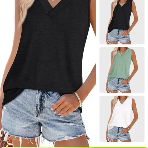 Tank Tops for Women Summer V Neck T Shirts Trendy Sleeveless Basic Tees Casual Fashion Clothing, Spring&Summer Break Outfit Inspo
