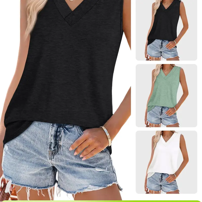 Tank Tops for Women Summer V Neck T Shirts Trendy Sleeveless Basic Tees Casual Fashion Clothing, Spring&Summer Break Outfit Inspo