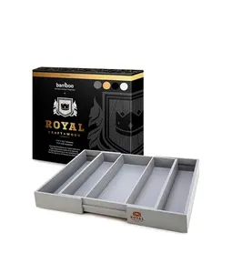 Royal Craft Wood Drawer Organizer 5 slots, Expandable & Adjustable Wooden Bamboo Utensil Organizer, Silverware Holder and Cutlery Tray
