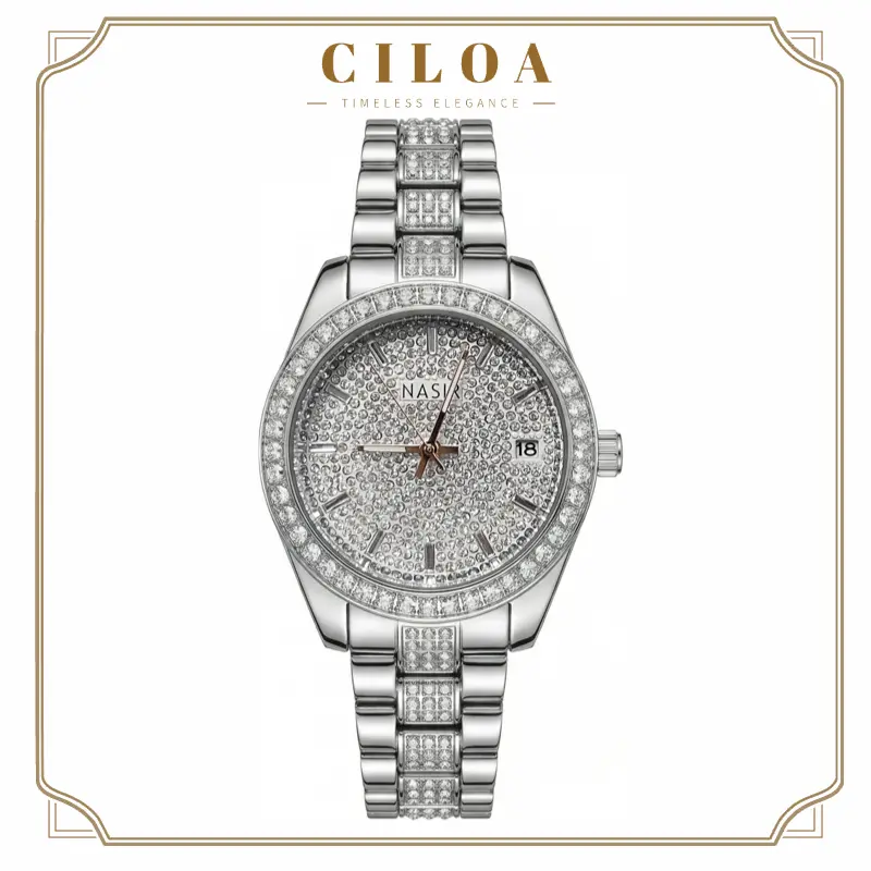 NASIR Women's Elegant Fashion Jewelry Wristwatch - New High-End Bedazzle Diamond Mechanical Watch, Baby's Breath Large Dial, Waterproof Luxury Brand Timepiece-719, Elegant Wristwatch, Bedazzle Diamond Mechanical Watches, Elegant Round Dial, Fashion Watch