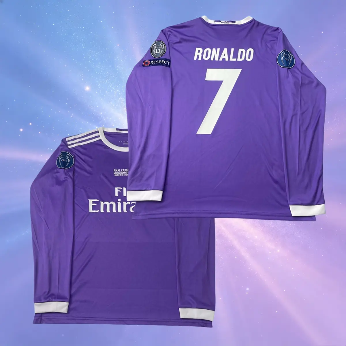 17 18 Away Soccer Jersey 7# Ronaldo Long Sleeve Jersey Fans Version Home White