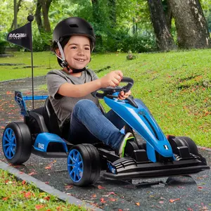 Blue Electric Go Kart For Kids 3 To 8 High Speed Drift Kart With 24V Battery Dual 200W Motors Variable Speed Forward Reverse Blue Ride On Car