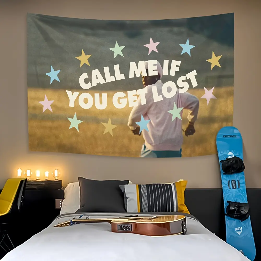 1pc "Call Me If You Get Lost" Tapestry, Soft Peach Skin Velvet Wall Hanging for Living Room, Bedroom, Dorm Decor, Horizontal Orientation, Woven Polyester 100%, 85gsm, Easy Installation Kit Included, No Electricity Needed letter pattern