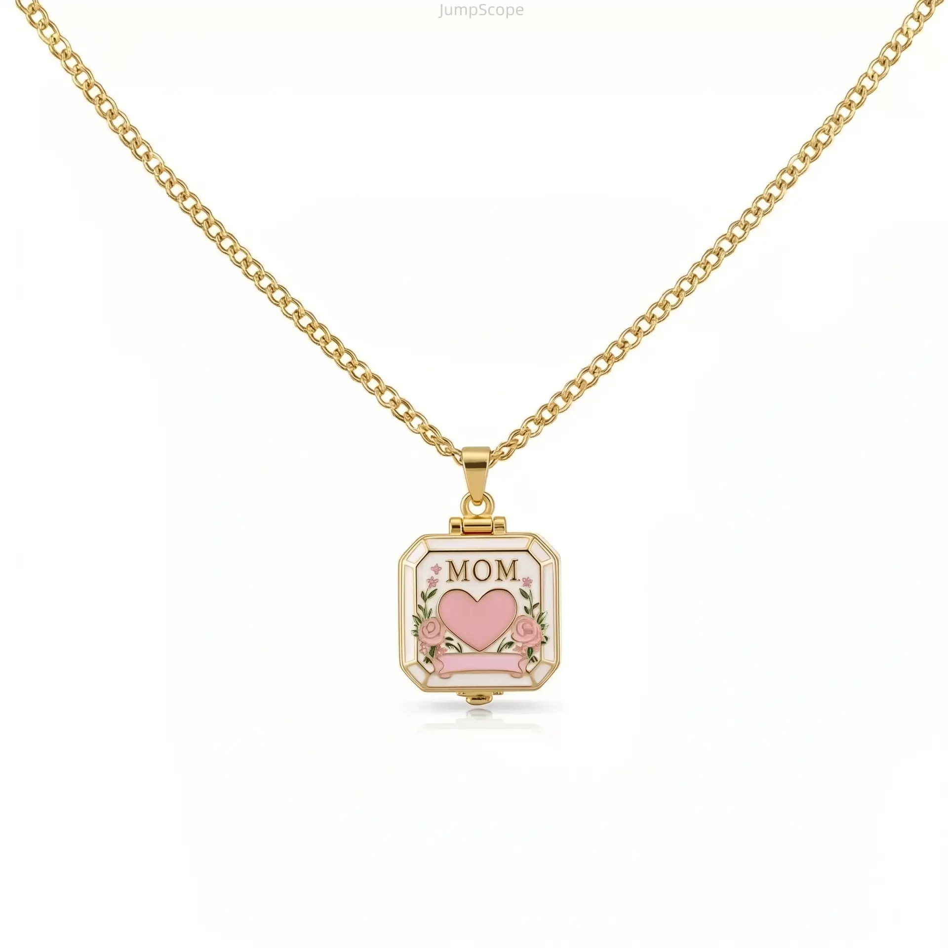 Mom Locket Pendant Necklace, 14K Gold Plated Openable Enamel Jewelry Box Charm, Pink Heart Crystal Locket for Mother’s Day Gift