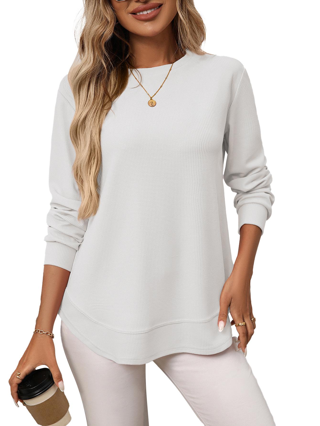 Women's Casual Long Sleeve Waffle Knit Top, Soft Lightweight Pullover Shirt for Fall Daily Wear, Work, Coffee Dates & Weekend Outings