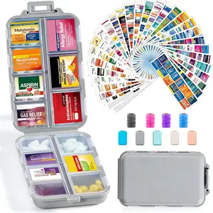 UFORU Portable Pill Storage Box, Travel Pill Organizer Box with 147-420 Brand Labels/stickers, 10-14grid Mini Pill Container, Pocket Size Dustproof Remedies Pill Box, Medicine Storage Organizer, Pill Case, Travel Essentials, Household Items, Vitamin Box