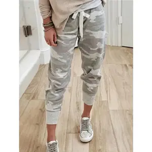 Camo Print Harem Pants for Women Casual High Drawstring Waist Crop Joggers