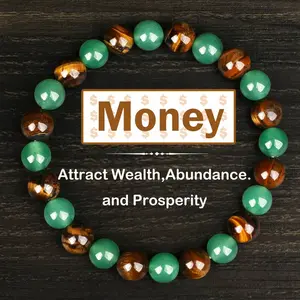 1pc Money Attraction Bracelet aesthetic with Green Aventurine & Tiger Eye beaded jewelry protection bracelet encouragement gift fashion artificial bracelet of the day Colorblock Beaded Crystal Bracelet handmade Christmas Gift