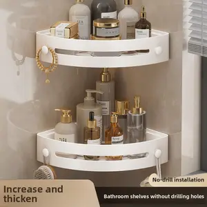 Bathroom Corner Shelf No Drill White Storage Rack Wall Mounted Organizer for Toilet Washroom Shampoo Cosmetic Holder Home Dorm Saving Space