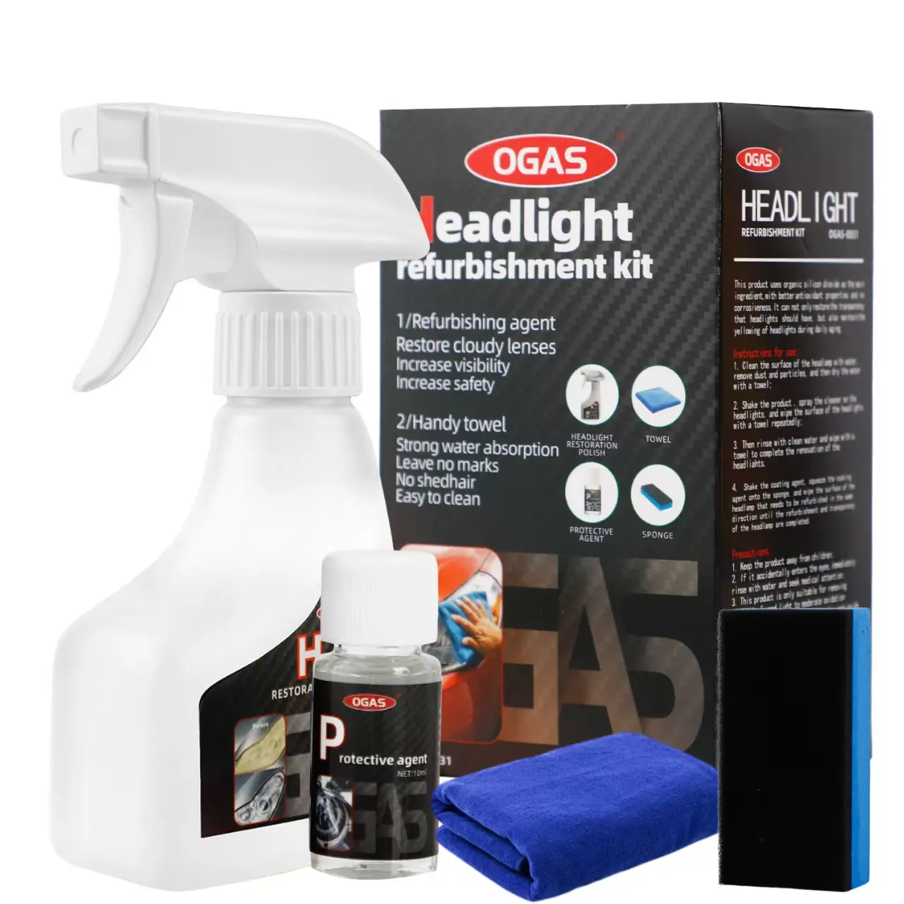 Automotive Headlamp & Automotive Headlight Restoration Fluid with   Refurbishment Agent   - Professional Lens Cleaner and Restorer for All Vehicle Headlight Types
