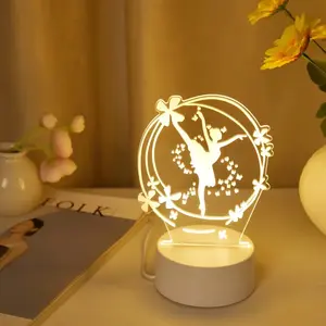 Creative Elegant Ballet 3D Night Light, Single Color Warm LED Lamp, USB Powered, Plastic Table Lamp, Room Bedroom Desktop Decor