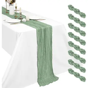 8 Pack Sage Green Cheesecloth Table Runners, 17 x 108 Inches, Boho Gauze Table Runner Set, Reusable for Wedding, Bridal Shower, Birthday Party and Rustic Table Decor