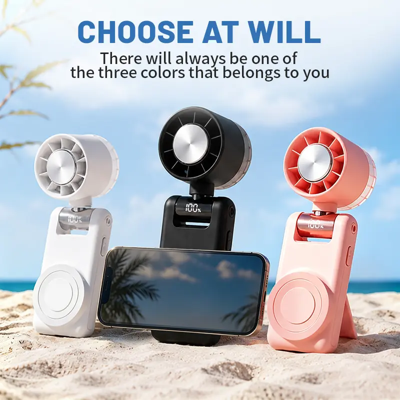 3600mAh Rechargeable Mobile USB-Powered Handheld Pocket Ice Fan - Small Size, Compact, 5 Speeds, Adjustable, Magnetic Phone Mount, Universal Electronics Cooling Device, No Additional Installation