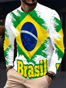 Men's Long Sleeve T-Shirt, Brazilian Print, Fashion Casual Daily Wear, Suitable for Sports Outdoor Clothing, Spring & Fall