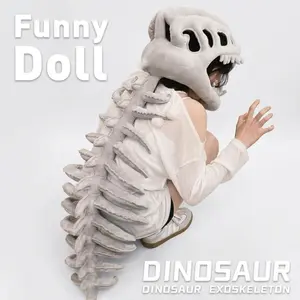 Realistic Dinosaur Skeleton Costume Set-Includes a wearable skeleton plush suit, 3D dinosaur skull headpiece, and spine costume, perfect for role-playing