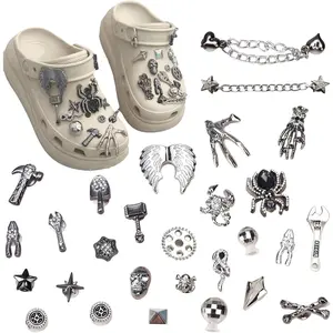 Halloween Punk Shoe Charms for Adult, Black Gothic Shoe Decoration Charms for Clog Sandals, DIY Shoe Charm Accessories for Halloween Party Favor Birthday Party Accessories
