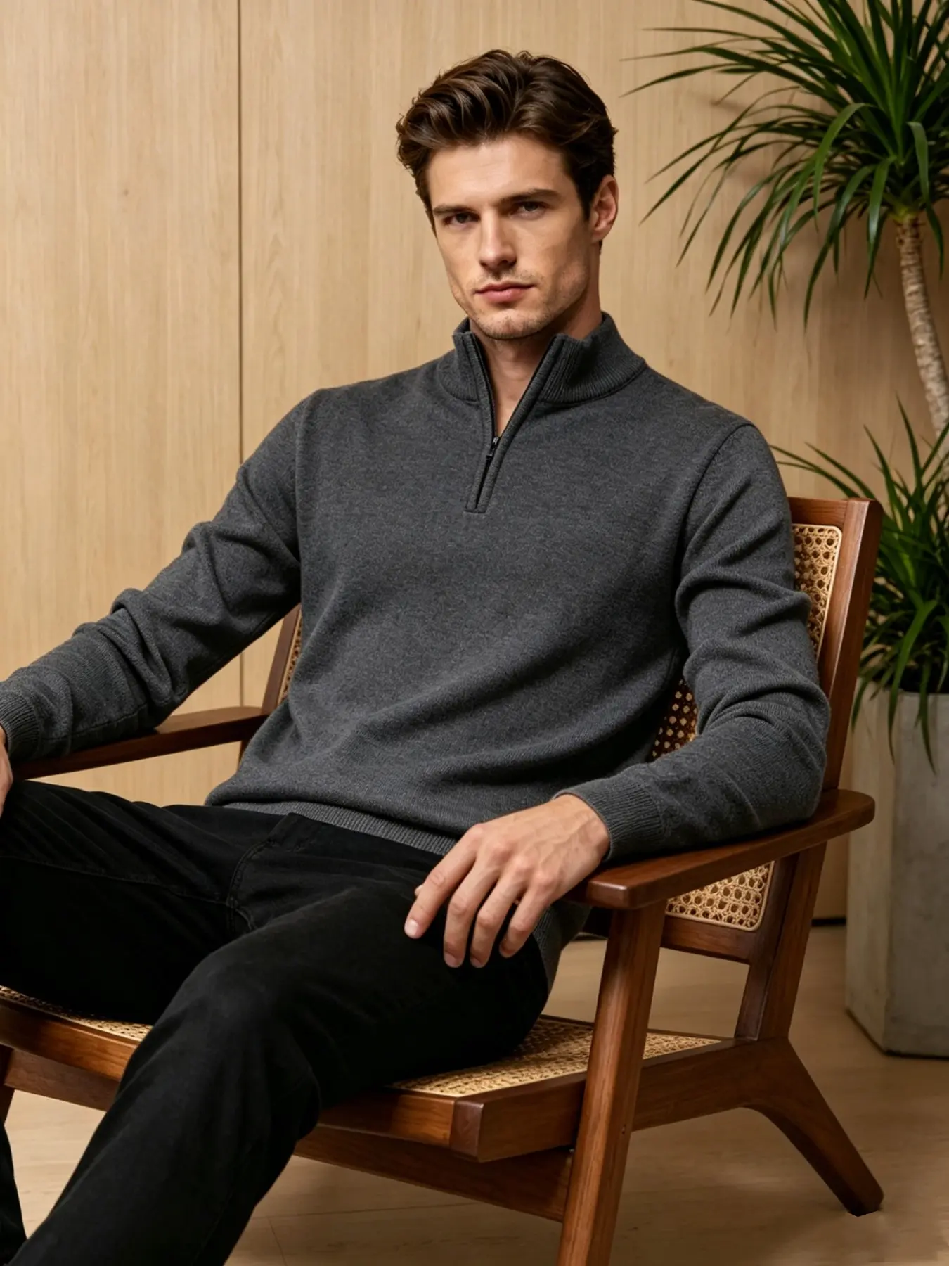 Half-Zip Stand Collar Knit Sweater, Soft Skin-Friendly Fabric, Anti-Pilling, Windproof, Ribbed Hem, Casual Fall & Winter Wear