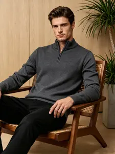Half-Zip Stand Collar Knit Sweater, Soft Skin-Friendly Fabric, Anti-Pilling, Windproof, Ribbed Hem, Casual Fall & Winter Wear