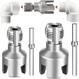 1/2" 3/4" PVC pipe thread cutting tool, upgraded integrated internal & external pipe threader, dual function plastic pipe thread maker tap die set, portable plumbing DIY repair tool for household water pipeline installation and leak fixing