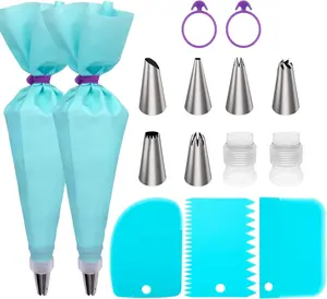 Piping Bags and Tips Set, 11.8 Inch 100 Anti Burst Piping Bags, 124 Pcs Cake Decorating Kit with 16 Piping Tips, 1 Reusable Pastry Bags, 3 Cake Scrapers, 2 Couplers, and 2 Icing Bags Ties