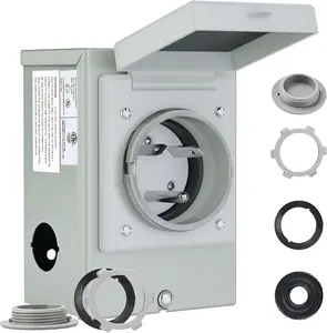 Pre-Drilling 30 Amp Generator Power Inlet Box NEMA TT-30P 125V 3750W Power Inlet Box,  for Outdoor Use