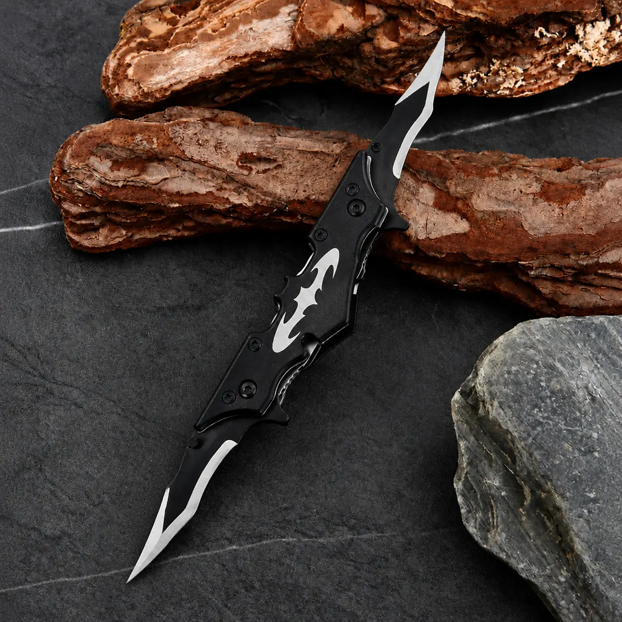 Double Blade Folding Pocket Knife - Tactical Dual Blade Survival Knife with Pocket Clip, Fast Flipper Quick Open Multifunctional EDC Tool for Outdoor Camping Hunting, Men’s Gift