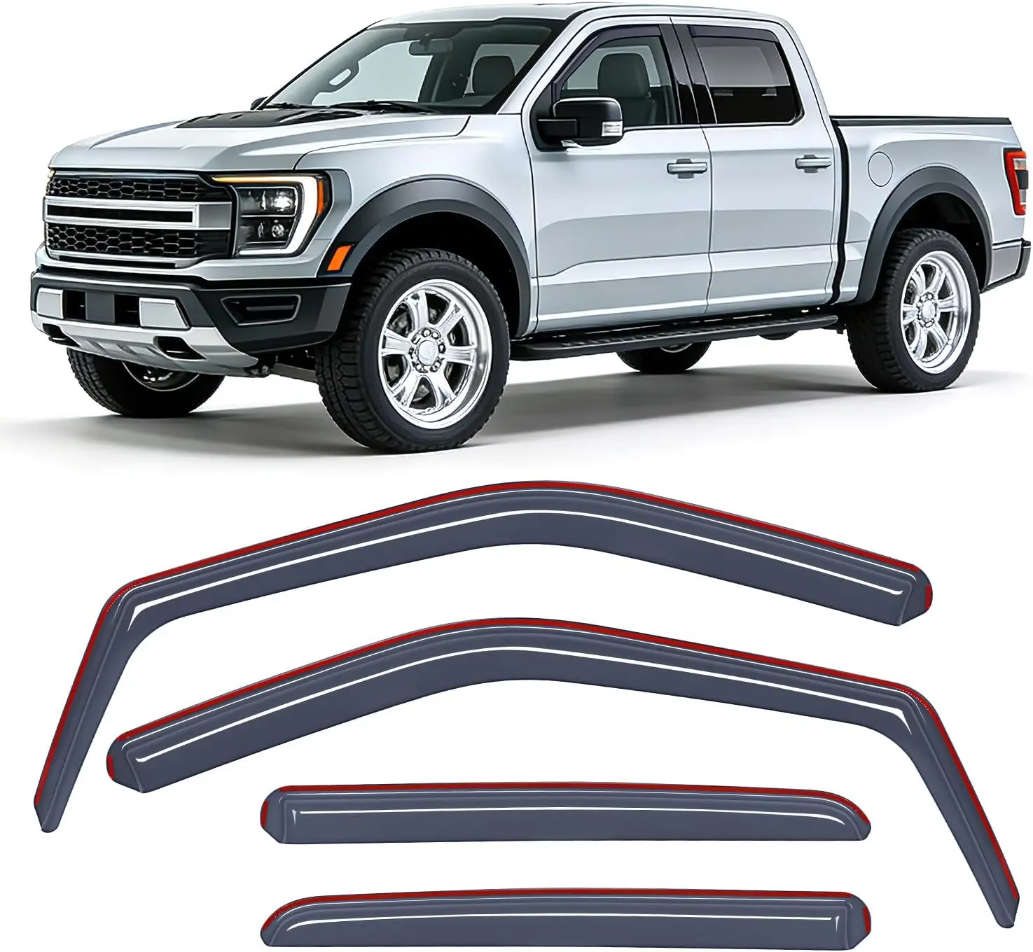 Nilight in-Channel Rain Guards for Ford F150 SuperCrew 2015 2016 2017 2018 2019 2020,Window Visors Vent Deflectors, Smoke Tinted, Wind & Rain Protection, Car Wash Safe – 4PCS