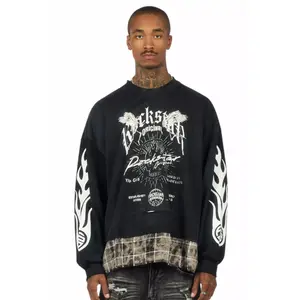 Hundo Black Graphic Flannel Crewneck