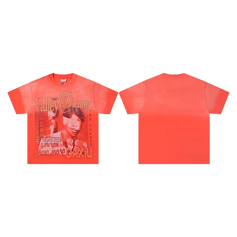 Vale Dreams 1997 Vintage Portrait Graphic T-Shirt, Distressed Editorial Collage Print on Washed Coral Red Tee, Oversized Graphic Tees for Men Women, Retro 90s Y2K Grunge Streetwear Short Sleeve Fashion Accessories