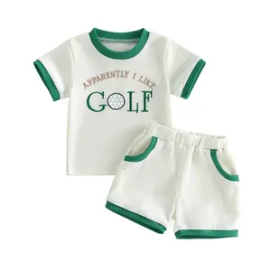 2Pcs Baby Boy Golf Outfits Short Sleeve Letter Embroidery T-Shirt + Shorts Set Toddler Clothes
