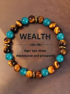 Vintage Bohemian Tiger Eye Stone Bracelet, Natural Beaded Wealth Symbol, August Birthstone Jewelry, Unisex Accessory for All Seasons, Fashionable Bracelet