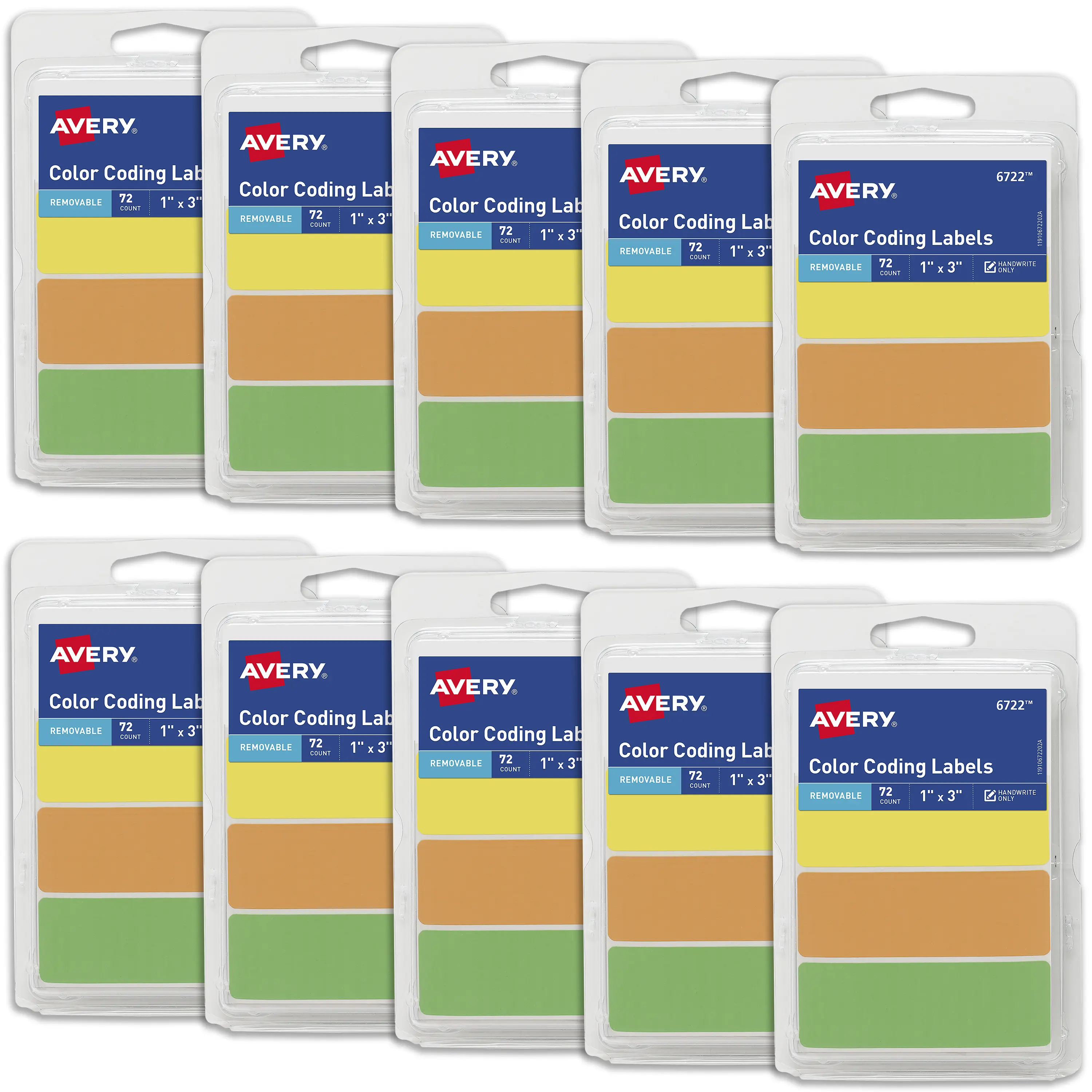 Avery Removable Color-Coding Stickers, 72 Per Pack, 10 Packs Assorted Colors, 720 Total (06722)