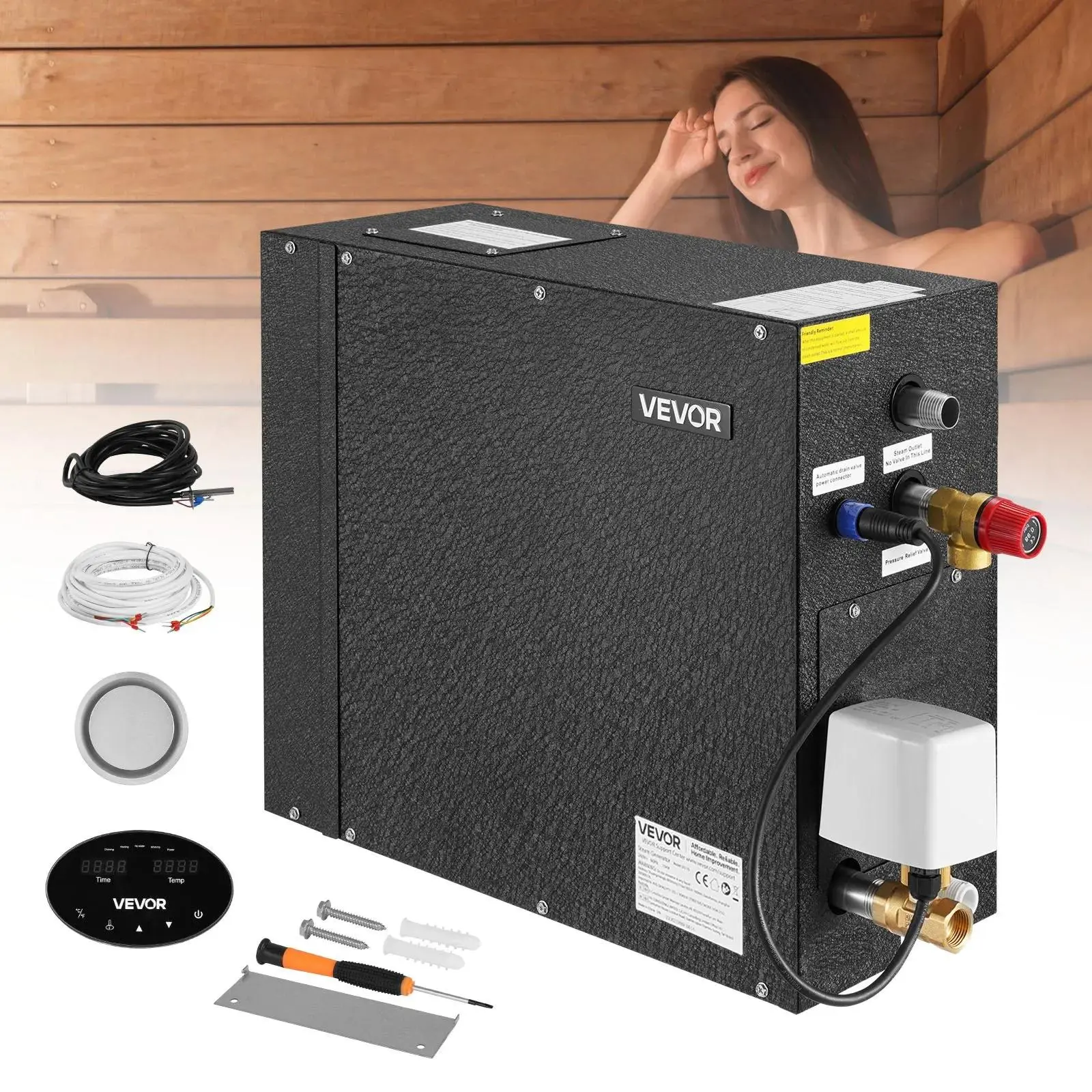 【DealsForYouDays】VEVOR Steam Generator,  , 7.5 kW Steam Shower System with Controller for Home Sauna Bath Spa, Commercial Auto Drain Kit with Overheat, Dry-Run & Overpressure Protection, 10 Min to 24h Efficient, Black, 177-265 Ft³